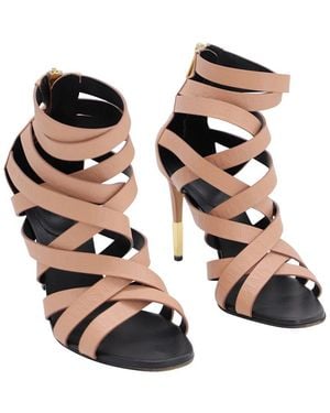 Balmain Leather Charlotte 95 Logo-Embossed Sandal (Authentic Pre- Loved) - Black