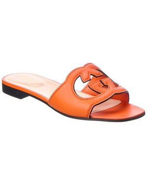 Gucci Interlocking G Cutout Leather Sandal - Orange