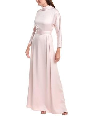 Teri Jon Crepe Back Satin Mock Neck Dolman Sleeve Dress - Pink