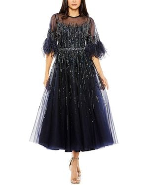 Mac Duggal Sleeve Illusion Neck Formal Dress - Blue