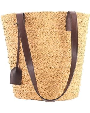 Saint Laurent Raffia Panier Basket Shopper Small (Authentic Pre-Loved) - Natural