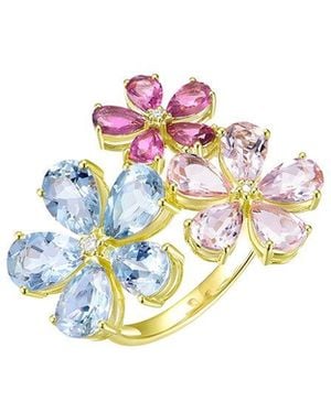 Nina Zhou Jewelry 14K 6.46 Ct. Tw. Diamond & Aquamarine Morganite Tourmaline Cocktail Ring - White