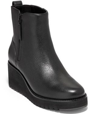 Cole Haan Zerogrand Waterproof City Leather Wedge Bootie - Black