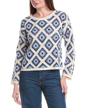 Joseph A Boxy Diamond Crochet Pullover - Blue