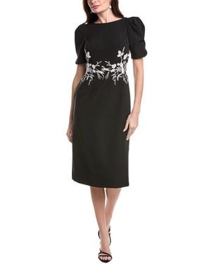 Rene Ruiz Short Sleeve Crepe Sheath Midi Dress - Black