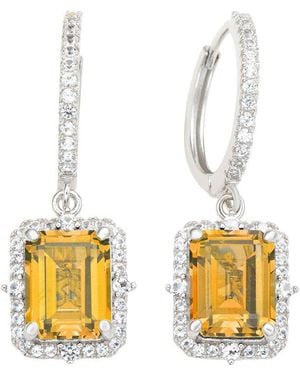 Suzy Levian Silver 0.02 Ct. Tw. Diamond & Gemstone Halo Dangling Earring - Metallic