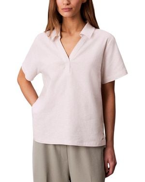 Calvin Klein Linen-Blend Polo T-Shirt - White