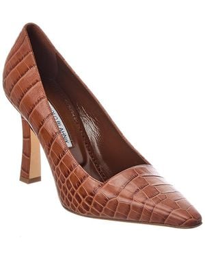 Manolo Blahnik Moira 105 Croc-Embossed Leather Pump - Brown