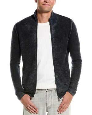 Autumn Cashmere Honeycomb Knit Wool & Cashmere-Blend Mock Cardigan - Black