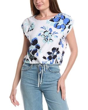 Ellen Tracy Drop Shoulder Linen-Blend Top - Blue