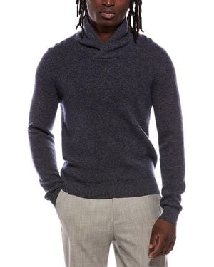 Autumn Cashmere Shaker 100% Cashmere Shawl Collar Jumper - Blue