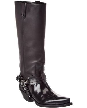 Versace Taxano Leather Knee High Boot - Black