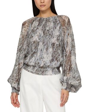 Lafayette 148 New York Plus W Gathered Detail Blouse - Grey
