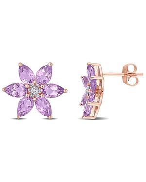 Rina Limor 10K Rose 2.46 Ct. Tw. Diamond & Amethyst Floral Clip-On Studs - Pink