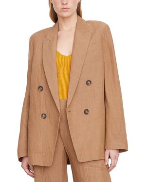 Vince Double-Breasted Linen-Blend Boyfriend Blazer - Brown