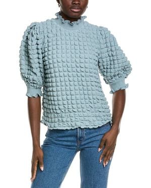 English Factory Textured Mock Neck Blouse - Blue