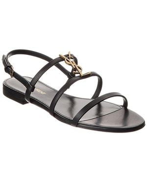 Saint Laurent Cassandre Leather Sandals - Black