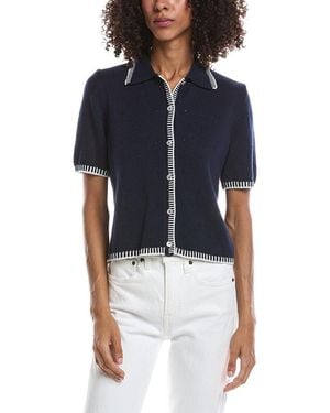 Cece Pointelle Collar Knit Shirt - Blue