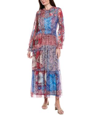 Johnny Was Mazzy Ruffle Neck Dress - Blue