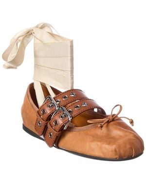 Miu Miu Leather Ballerina Flat - Brown