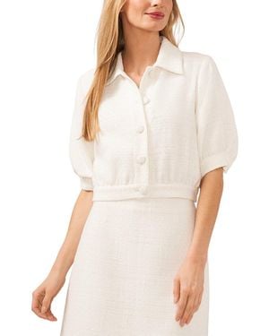 Cece Puff Short Sleeve Collared Crop Jacket - White
