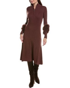 tyler boe Celia Knit Fur Trim Dress - Brown