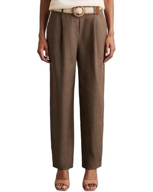 Reiss Beau Belted Linen Taper Trouser - Brown