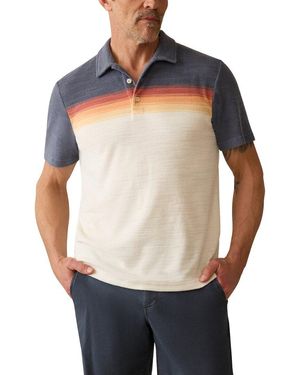 Faherty Cabana Towel Terry Surf Stripe Polo Shirt - Blue