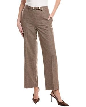 Tahari High-Waisted Straight Leg Belted Wool-Blend Pant - Natural
