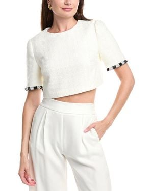 MILLY Lee Beaded Fringe Crop Top - White