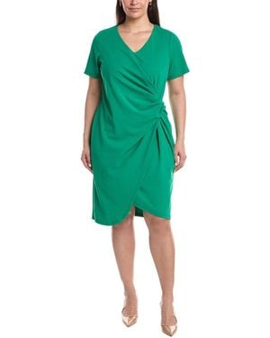 Tahari Plus Crepe Tucked Mini Dress - Green