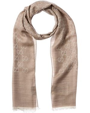 Gucci Logo Small Jacquard Wool & Silk-blend Scarf - Natural