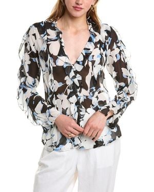 Nicholas Amira Bias Ruffle Silk Top - Gray