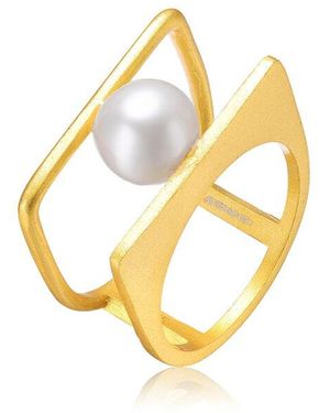 Genevive Jewelry 14k Over Silver 6.8mm Pearl Ring - Metallic