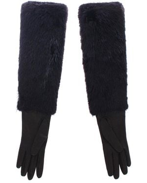 Dolce & Gabbana Silk-Lined Leather-Trim Elbow Gloves - Blue