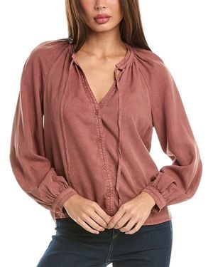 Bella Dahl Full Sleeve Raglan Button Down - Red
