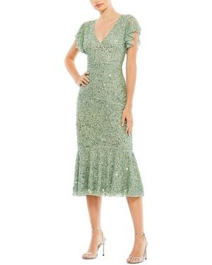 Mac Duggal Sequined Flutter Trumpet Dress - Green