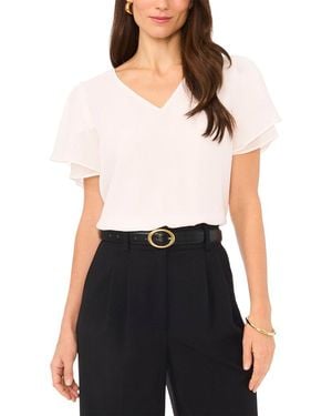Vince Camuto V-Neck Tulip Blouse - White