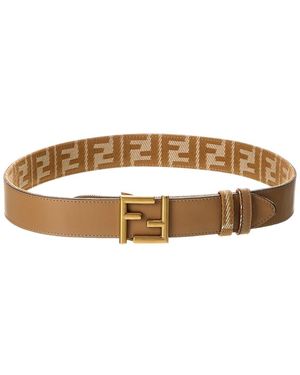 Fendi Ff Reversible Denim Jacquard & Leather Belt - Brown