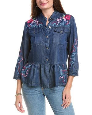 Johnny Was Peplum Denim Jacket - Blue