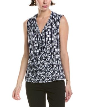 Anne Klein Shirred Surplice Blouse - Blue