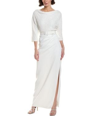 Badgley Mischka Sequin Crepe Gown - White