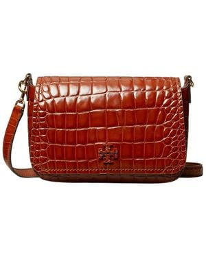 Tory Burch Thea Embossed Shiny Leather Flap Crossbody - Red
