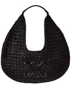 Celine Classic Panier Raffia & Leather Hobo Bag - Black