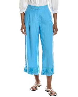 Johnny Was Pleated Linen Culotte - Blue