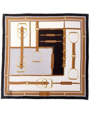 Gucci Horsebit & Gg Print Silk Scarf - Black