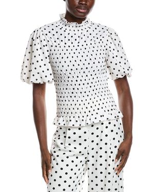 Gracia Smocked Polka Dots Top - White