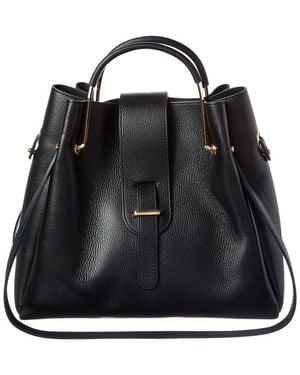 Italian Leather Unstructured Shoulder Tote - Black