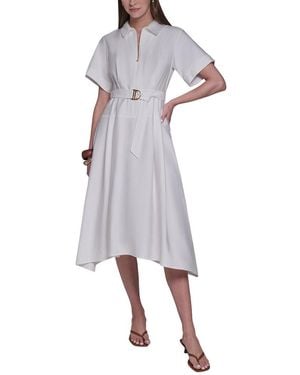 Halston Short Sleeve Zip Front Shirtdress - White