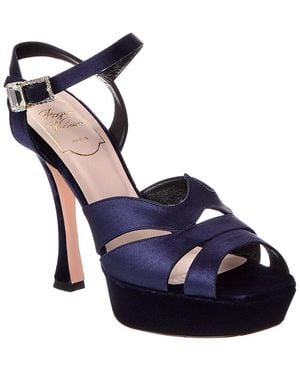 Roger Vivier Satin & Velvet Platform Sandal - Blue